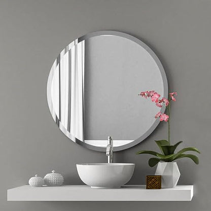 Frameless Round Mirror 30 Inch, Round Mirror with 1 inch Beveled Edge, Beveled Bathroom Mirrors for Vanity, Living Room, Entryways - size: 30"L x 30"W