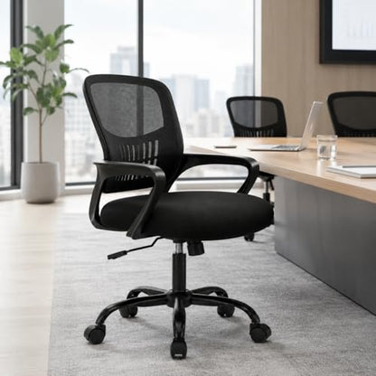 Ergonomic Office Chair, Home Office Desk Chair, Game Chair with Lumbar Support, Breathable Mesh Chairs, Swivel Desk Chairs for Computer, Home, Office, 360° Swivel (Blank) - color: Black With Fixed Armrest