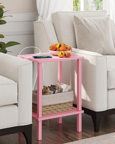 TUTOTAK End Table with Charging Station, Side Table Set of 2, Nightstand | 2-Tier Storage Shelf, Bedside Table with USB Ports, Sofa Table for Small Space, Livingroom, Bedroom Pink TB01BP041 - color: Pink
