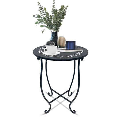 Indoor Outdoor Small Metal Round Side Table, 14 Inch Patio Coffee Bistro Table, Weather Resistant Black Metal Side Table for Patio Balcony Yard Porch Garden, Plant Stand for Indoor Outdoor Use - style: Set of 1 Style C