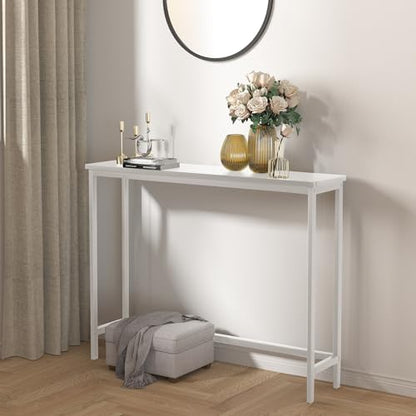VASMIA Console Table, Entryway Table, Narrow Sofa Table, 39" Bamboo Hallway Table for Entryway, Living Room, Bedroom, Foyer, White - color: White, size: 9.44"D x 39.37"W x 29.52"H