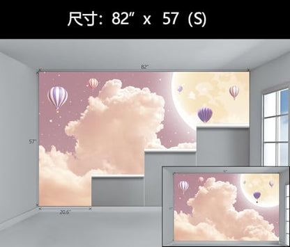 Pink Purple Cloud Wallpaper Mural Peel and Stick for Girl's Bedroom | Hot Air Balloons Moon Wall Mural 82"x57" - color: W-066, size: 82" x 57"