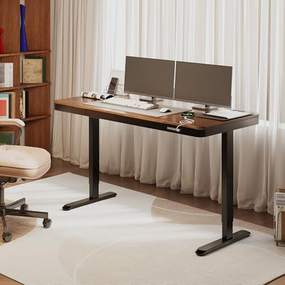 FLEXISPOT Comhar 55" Electric Standing Desk with Storage, Built-in Drawer & USB Charging Ports, Height Adjustable Sit Stand Computer Desk, Quick Assembly, Child Lock, Walnut - size: 55"Dark Walnut/Black