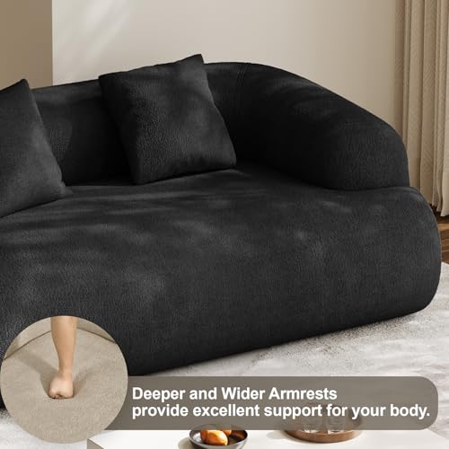 75" Boneless Cloud Loveseat, Modern Cute Curved Chenille Sofa, 2 Seater Compression Couch with 2 Pillows, No Assembly Required for Apartment Living Room, Black - color: Black, size: 75''