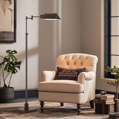 Traditional Height Adjustable Pharmacy Floor Lamp with 350° Swing Arm, Color Temperature Adjustable Standing Lamp Metal Shade for Living Room Reading House Bedroom Home Office(Bronze) - color: Bronze