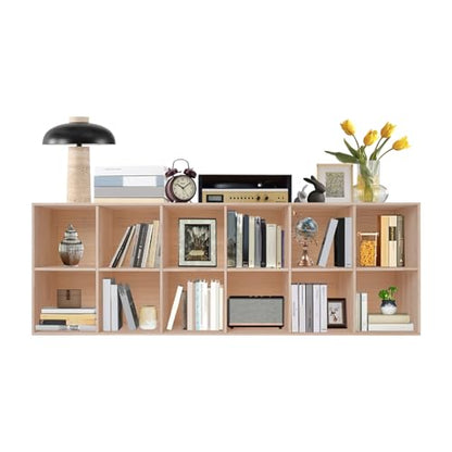 12-Compartment Solid Wood Bookcase, 2 Tier Wooden Cube Shelf Bookcase Floor Standing Bookshelf, Storage Cubes Organizer Storage Cabinet for Living Rooms, Bedrooms, Study Rooms - size: 12-Compartment