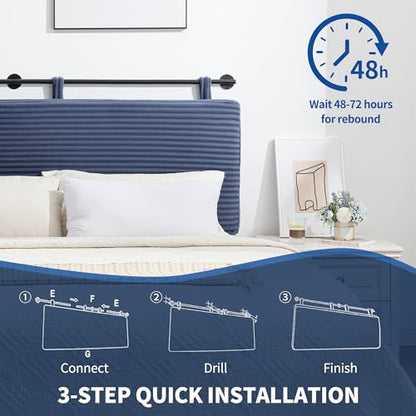 Queen Headboard Only, Wall Mounted Hanging Upholstered Bed Head Board | Modern Vertical Channel Design of Fine Flannel, Elegant Dark Blue Fluted Headboard for Bedroom (Dark Blue, Queen Size ) - color: Flannel/Dark Blue, size: Queen