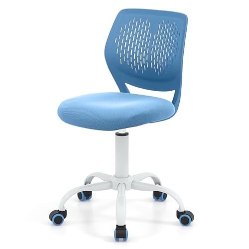 POWERSTONE Small Home Office Desk Chair, Swivel Rolling Study Computer Chair, Adjustable Height Task Chair with Armless Mid Back, Upholstered Mesh Seat, Blue - color: Blue