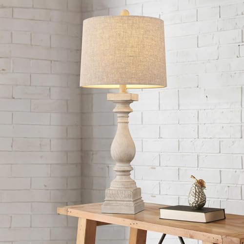 BOBOMOMO Retro 27" USB Charging Ports A/C Wash-White Farmhouse Lamps for Bedrooms Side Table Lamps Bedside Lamp for Nightstand Living Room 1 Pack (Blubs not Included) - color: Off-White