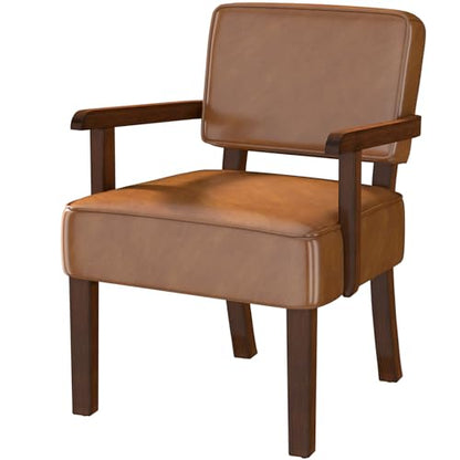 Faux Leather Accent Chair, Mid-Century Armchair with Wood Frame | Upholstered Living Room Chair, Comfy Reading Chair for Bedroom, Waiting Room, Home Office, Easy Assembly, Brown - color: Faux Leather Brown, size: One Chair