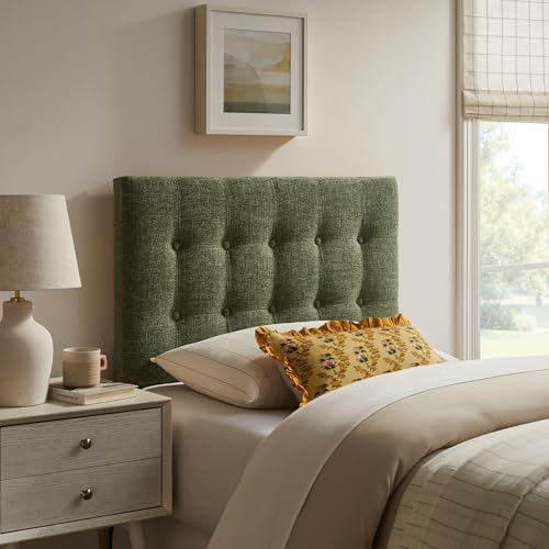 Modway Emily Twin Size Fabric Headboard in Foliage - Linen-Like Upholstery with Button Tufting and 7 Adjustable Height Positions - color: Foliage, size: Twin
