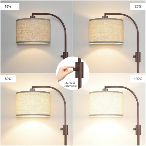 Nintiue Upgraded Modern Arc Dimmable Tall Standing Floor Lamp with Linen Shade, 1200 Lumens LED Bulb Included, for Living & Reading Room, Bedroom, Office & Nursery, Matte Brown - color: Matte Brown-Beige Linen Shade