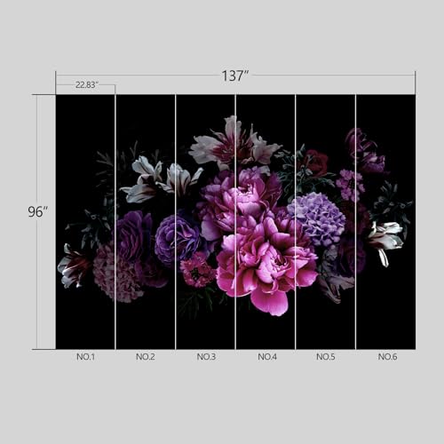 Black Peony Floral Wallpaper Peel and Stick wall Mural for Bedroom Living Room - 96"x137" - color: B03, size: 96"x137"