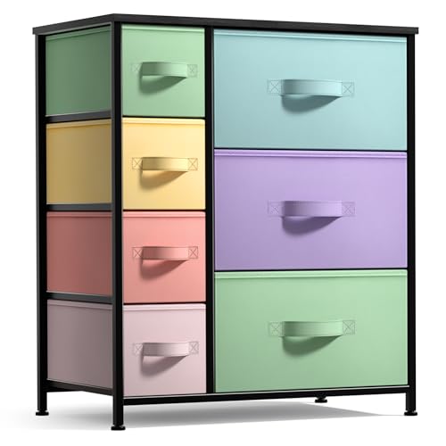 Sorbus Dresser with 7 Drawers - Furniture Storage Chest for Kid’s, Teens, Bedroom, Nursery, Playroom, Clothes, Toy Organization - Steel Frame, Wood Top,Fabric Bins (7-Drawer, Pastel/Black) - color: Pastel/Black