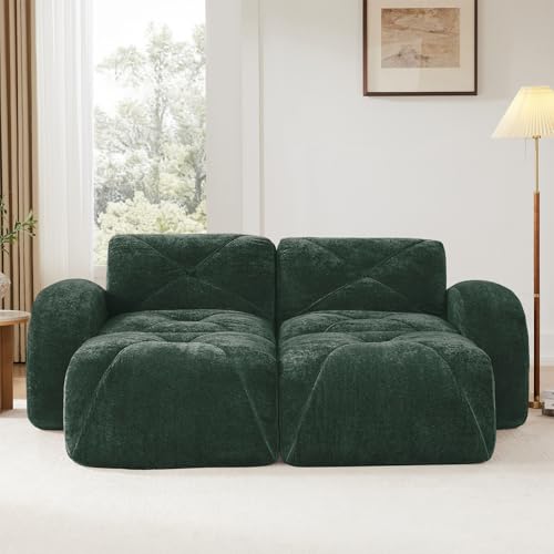 Green Loveseat Sectional Couches for Living Room, Velvet Fabric Boneless Couch, No Assembly Cloud Modular Sectional Sofa Love Seat with 2 Ottoman, Foam Couch Compressed Sofa Set, Sofas para Sala - color: Green, size: 2 Seater + 2 Ottoman