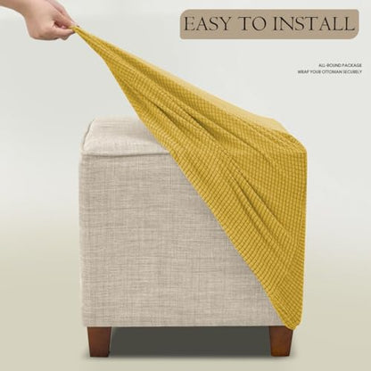 Ottoman Cover Square Storage Ottoman Slipcover Jacquard Stretch Footrest Stool Covers with Elastic Band Cube Storage Stool Ottoman Covers Footstool Sliocovers Protection Yellow - color: Yellow