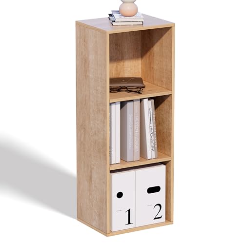 3 Cube Storage Organizer, 3 Tier Cube Shelf, Small Wooden Bookshelf Oak | 31.4 x 11.8 x 9.3'' Wooden Skinny Bookcase for Home Office Bedroom Living Room, Simple Assembly, Anti-Tipping Device - color: Oak, size: 3 Cube