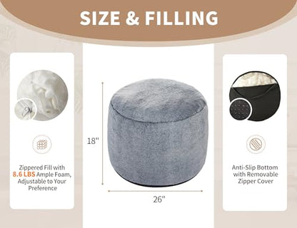 WSOFRLAC Boho Ottoman Living Room Furniture 26"x18", Large Round Ottomans Pouf Couch Foot Rest Grey, Pouf Ottoman Foot Rest with Foam Chunk Filling Pouffe Ottomans Stuffed Foot Rest Poufs for Couch - color: Dark Grey, size: 26"D x 26"W x 18"H
