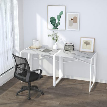 Lutown-Teen 32 inch Folding Small Desk, White Marble | Writing Gaming Computer Camping Desk for Small Spaces, No Assembly Required Home Office Desk - color: White Marble, size: 32 Inch