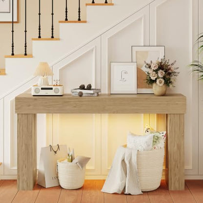 Apicizon 63" Long Console Table for Entryway with LED Light, Farmhouse Wood Sofa Table Behind Couch, Narrow Entry Way Table for Living Room, Hallway, Entrance, Foyer, Natural - color: Natural Oak