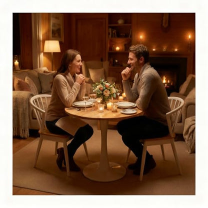 24" Small Round Dining Table for 2 – Durable & Well-Made Tulip Table with Sturdy Metal Frame, Compact 2-Seater Kitchen or Dining Room Table for Small Spaces, Apartments, Café, Restaurant, Office