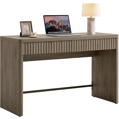 SICOTAS Office Computer Desk with 2 Drawers Modern Executive Writing Desk 48.8" Large Work Home Office Desks with Storage Fluted Makeup Vanity Table Study Table for Living Room Bedroom, Grey Alder - color: Grey Alder, size: 1 Piece