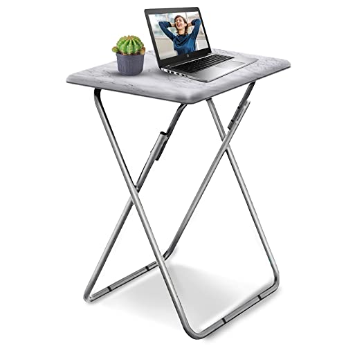Tv Trays, Folding Tray Table, Dinner Tray Table with No Assembly Required&Sturdy, Foldable Snack Eating Trays Table for Living Room, 15 x 18.9 x 26 in(White Marble,1PC) - color: White Marble, size: 1pc