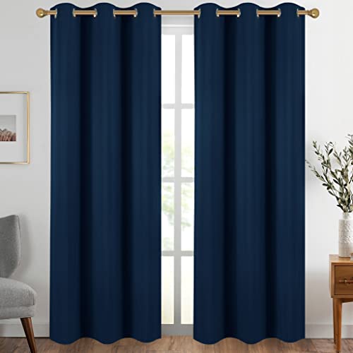 Diraysid Navy Blue Grommet Blackout Curtains for Bedroom Thermal Insulated Room Darkening Curtains Drapes, 38 x 84, 2 Panels - color: Navy Blue, size: 38"W x 84"L (Pack of 2)