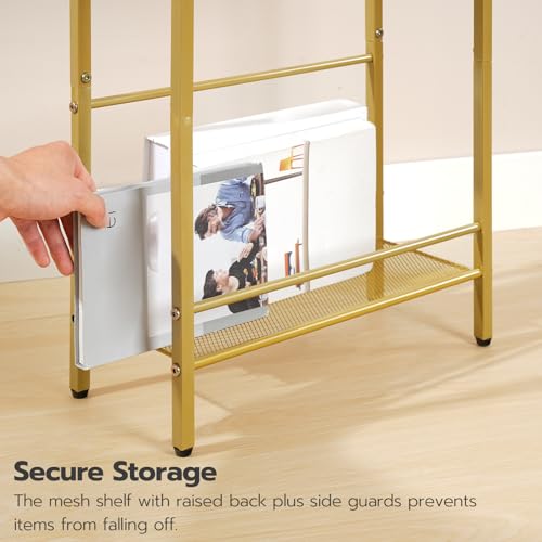HOOBRO Small Narrow Side Table with Charging Station, Skinny End Table for Small Spaces, Slim Nightstand with USB Ports Outlet, Sofa Beside Table with Storage Shelf, White and Gold DW102UBZ01 - color: Gold + White