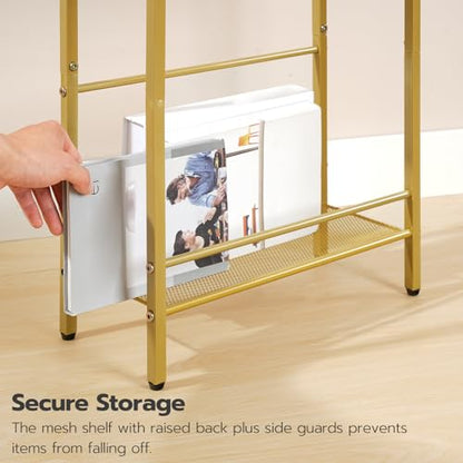 HOOBRO Small Narrow Side Table with Charging Station, Skinny End Table for Small Spaces, Slim Nightstand with USB Ports Outlet, Sofa Beside Table with Storage Shelf, White and Gold DW102UBZ01 - color: Gold + White