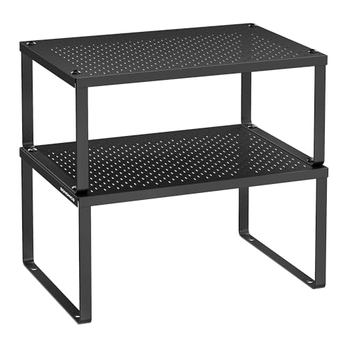 SONGMICS Spice Racks, Set of 2 Metal Cabinet Shelf Organizers, Countertop Organizers, Shelf Risers, Stackable, Expandable, Ink Black UKCS001B01 - color: Ink Black, size: 2 Tiers (9"D x 12.6"W)