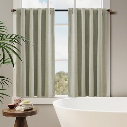 Sage Green 100% Blackout Kitchen Linen Curtains Back Tab Pleated Small Drape 36 Inch Length Privacy Thermal Insulated Elegant Mini Cafe Curtain for Rustic Farmhouse Bathroom Bedroom 26x36 - color: Sage Green, size: 26"W x 36"L (Pack of 2)