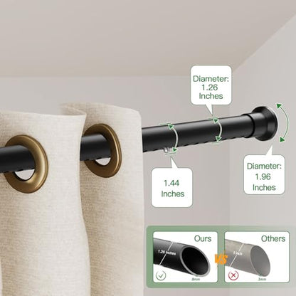 Heavy Duty Tension Curtain Rod No Drilling, 63-123 Inch Adjustable | 1.26" Diameter Pole, Spring Loaded, Non Slip, Renter Friendly Curtain Rod for Windows/Room Divider/Balcony/Patio, Matte Black - color: Matte Black, size: 63-123 Inches