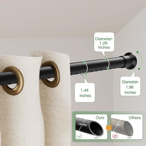 Heavy Duty Tension Curtain Rod No Drilling, 43-102 Inch Adjustable | 1.26" Diameter Pole with Strong Spring Loaded, Non Slip, Renter Friendly, Shower Rods for Bathroom/Windows/Closet,Matte Black - color: Matte Black, size: 43-102 Inches