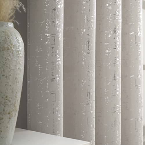 Taisier Home Silver Foil Print Linen Textured Curtains Geometric Dots Pattern Design Curtains for Nursery Toy Room Thermal Insulated Window Treatment 2 Panels 45" L,Beige and Silver Drapes Print - color: Greyish Beige/Silver, size: 52"W x 45"L (Pack of 2)