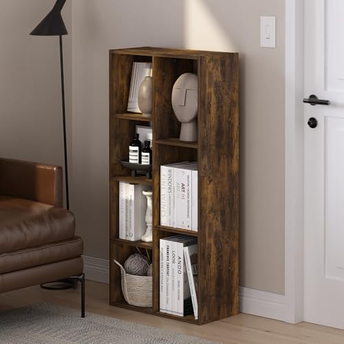 Furinno LUDER Book Shelf, 7-Cube Bookshelf, Bookcase with Open Shelves, 9.4 x 19.5 x 41.7, Easy Assembly, for Living Room, Bedroom, Home Office, Amber Pine - color: Amber Pine, size: 7-Cube
