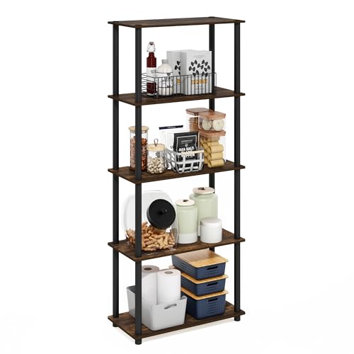 Furinno Turn-N-Tube Storage Shelves, 5-Tier Book Shelf, Corner Shelf, Toolless Open Shelves, for Organization and Storage, Living Room, Garage, Home Office, Amber Pine - color: Amber Pine/Black, size: 5-Tier Round Tube