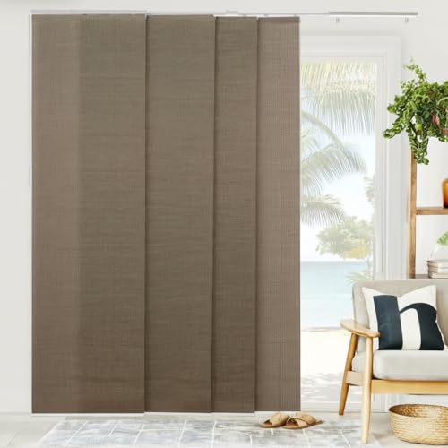 CHICOLOGY Panel Track Blinds, Brown Weave, 86"x96", Cordless, Sliding Door | 4 Fabric Panels, Fits 46–86″ Wide, Wall/Ceiling Mount, Room Divider Ready, Height Trimmable, Child & Pet Safe - color: Woven Truffle