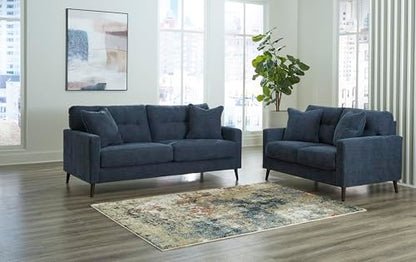 Signature Design by Ashley Loveseat Sofa, Navy Blue, No Assembly, Bixler | Chenille fabric blend, Durable foam cushions, Mid-century modern style, Track arms - color: Blue