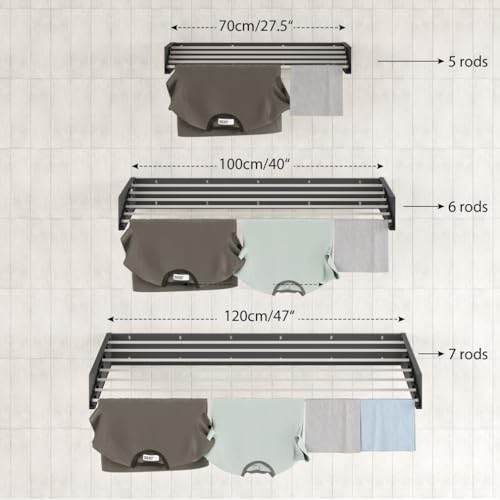 Step Up Laundry Drying Rack (28-INCH White), Wall Mounted, Retractable Clothes Drying Rack, 40lbs Capacity, 11.6 Linear Ft, with Wall Template and Long Screwdriver Bit - color: White, size: 28" Wide