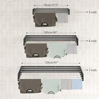 Step Up Laundry Drying Rack (28-INCH White), Wall Mounted, Retractable Clothes Drying Rack, 40lbs Capacity, 11.6 Linear Ft, with Wall Template and Long Screwdriver Bit - color: White, size: 28" Wide