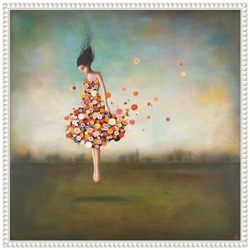 Amanti Art Framed Canvas Wall Art 22x22 Boundlessness in Bloom by Duy Huynh, Framed Wall Art Canvas, Abstract Artwork, Traditional Decor, Medium Poster Painting for Living Room, Bedroom, Bathroom, - color: Sylvie Beaded White, size: 22"L x 22"W