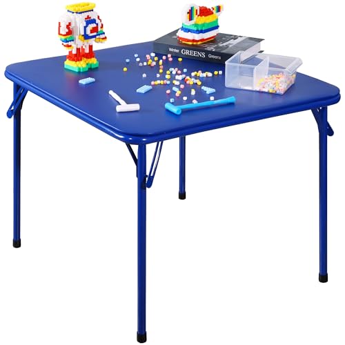 23.5'' Kids Folding Square Table, Card Table with Vinyl Padded Top, Foldable Activity for Indoor/Outdoor Use, Perfect for Picnic, Playtime and Learning, 23.5" W X 23.5" D X 20.5" H, Blue