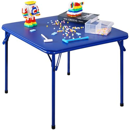 23.5'' Kids Folding Square Table, Card Table with Vinyl Padded Top, Foldable Activity for Indoor/Outdoor Use, Perfect for Picnic, Playtime and Learning, 23.5" W X 23.5" D X 20.5" H, Blue