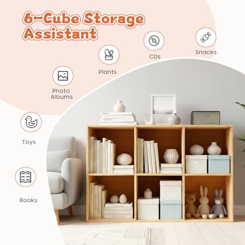 6 Cube Organizer Bookcase, Solid Wood Bookshelf with Back Panel, Floor Standing Open Bookcase, Vertical or Horizontal Storage Shelf for Living Room Office(35.4" L x 11.8" W x 23.6" H) - size: 6-Cube