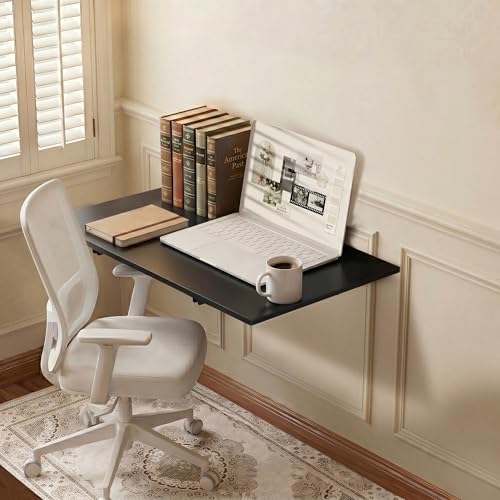 GOYLSER Wall Mounted Table Fold Down Workbench Length 25" Width 15.7", Laundry Floating Desk for the Garage/Shed/Office/Bar/Home Kitchen & Dining Room, Black - color: Black, size: 25"x15.7"