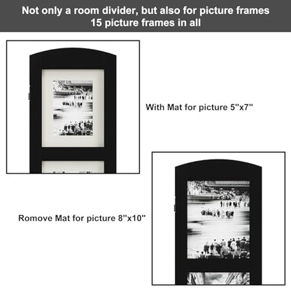 SZQINJI 3 Panel Photo Room Divider Screen, Black | Divider for Room Separation, for 8x10 Picture Frame Without Mat, for 5x7 Photo With Mat, Foldable, Mother Day's Gift - color: Black