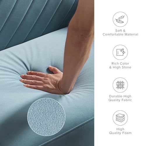 mopio 76.4" Futon Sofa Bed Chevron Styled, Sleeper Couch (Sky Blue Velvet) | Two-in-one seat and crash pad with plush cushioning; tapered legs add retro charm to tight rooms. - color: Sky Blue Premium Velvet