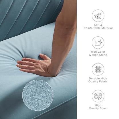mopio 76.4" Futon Sofa Bed Chevron Styled, Sleeper Couch (Sky Blue Velvet) | Two-in-one seat and crash pad with plush cushioning; tapered legs add retro charm to tight rooms. - color: Sky Blue Premium Velvet