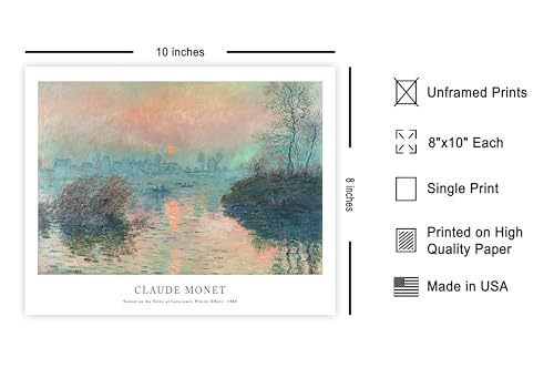 Poster Master Vintage Monet Poster - Retro Watercolor Print - Sunset on the Seine, Abstract, Colorful, Aesthetic - 8x10 UNFRAMED Wall Art - Gift for Artist, Friend - Wall Decor for Home, Office, Dorm - color: Style-06, size: 8"L x 10"W